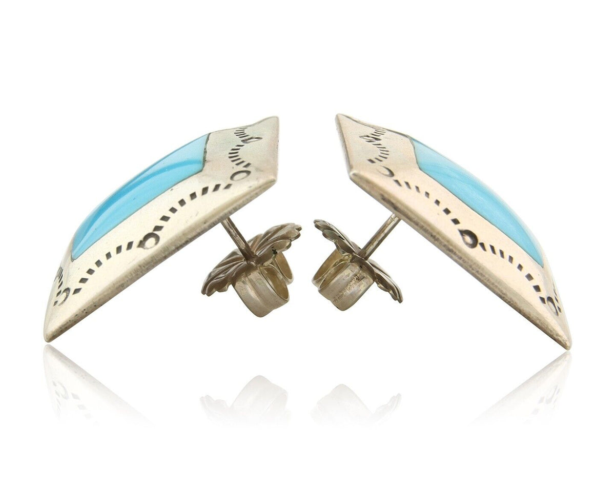 Navajo Earrings 925 Silver Natural Turquoise Native American Artist C.80's