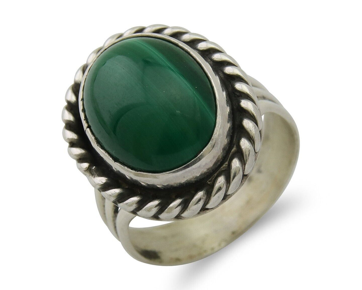 Navajo Ring 925 Silver Natural Malachite Native American Artist C.80's