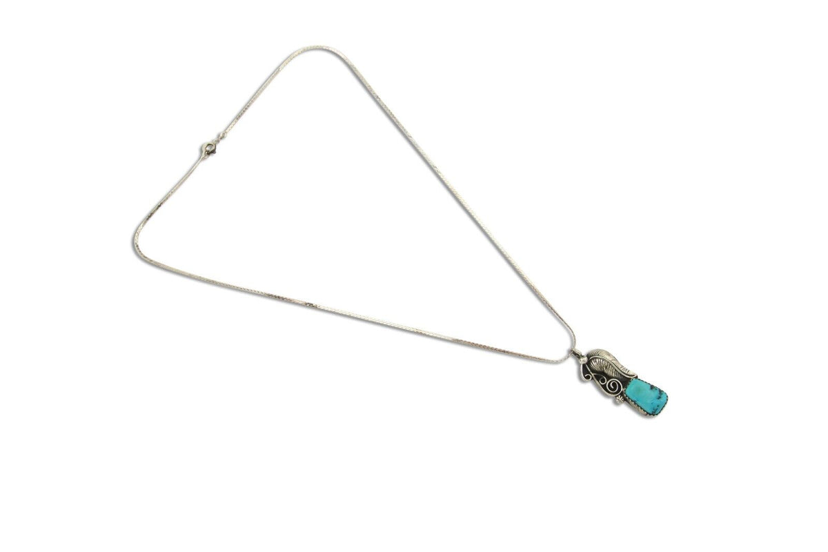 Navajo Necklace 925 Silver Natural Turquoise Artist Signed MZR+ C.80's