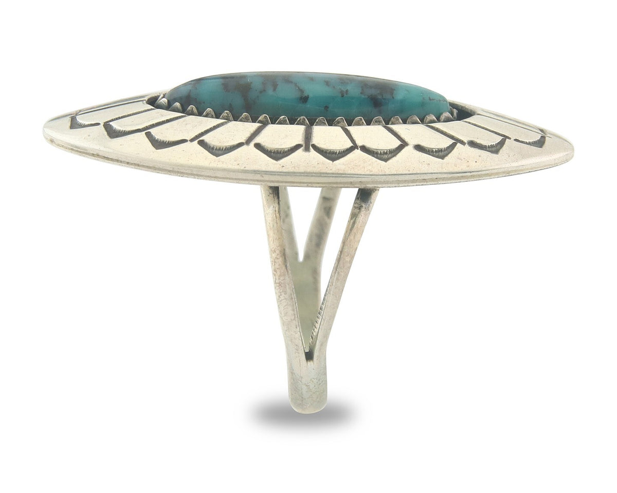 Vintage Navajo Ring 925 Sterling Authentic Traditional Turquoise Size 7.5