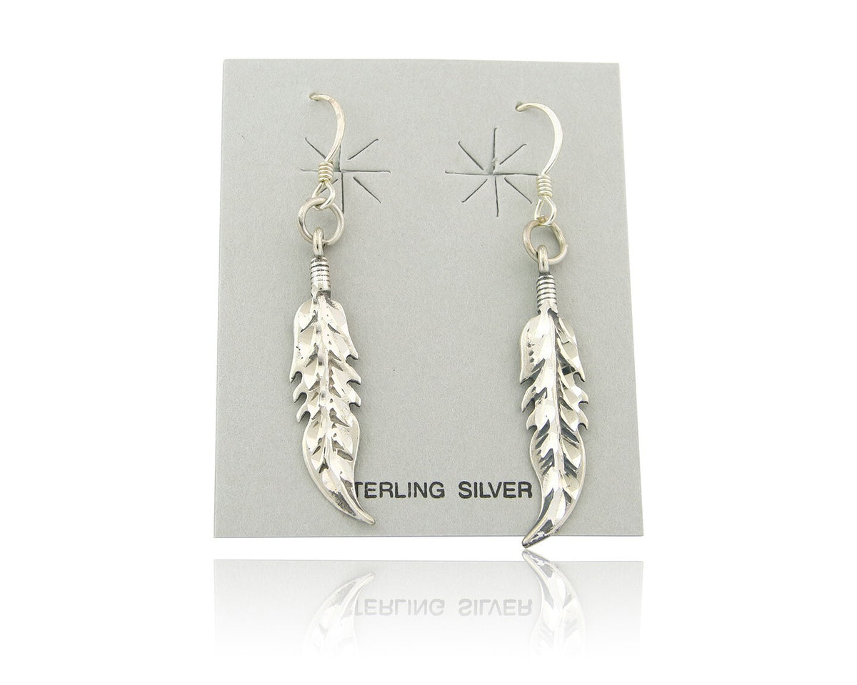 Navajo Feather Earrings Sterling Silver Dangle Vintage Authentic Signed Masha