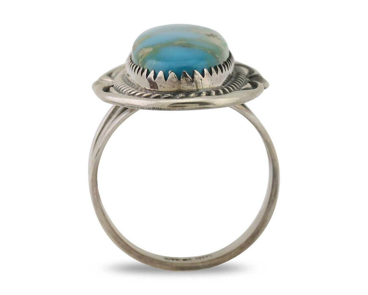 Navajo Ring 925 Silver Natural Blue Turquoise Native American Artist C.80's