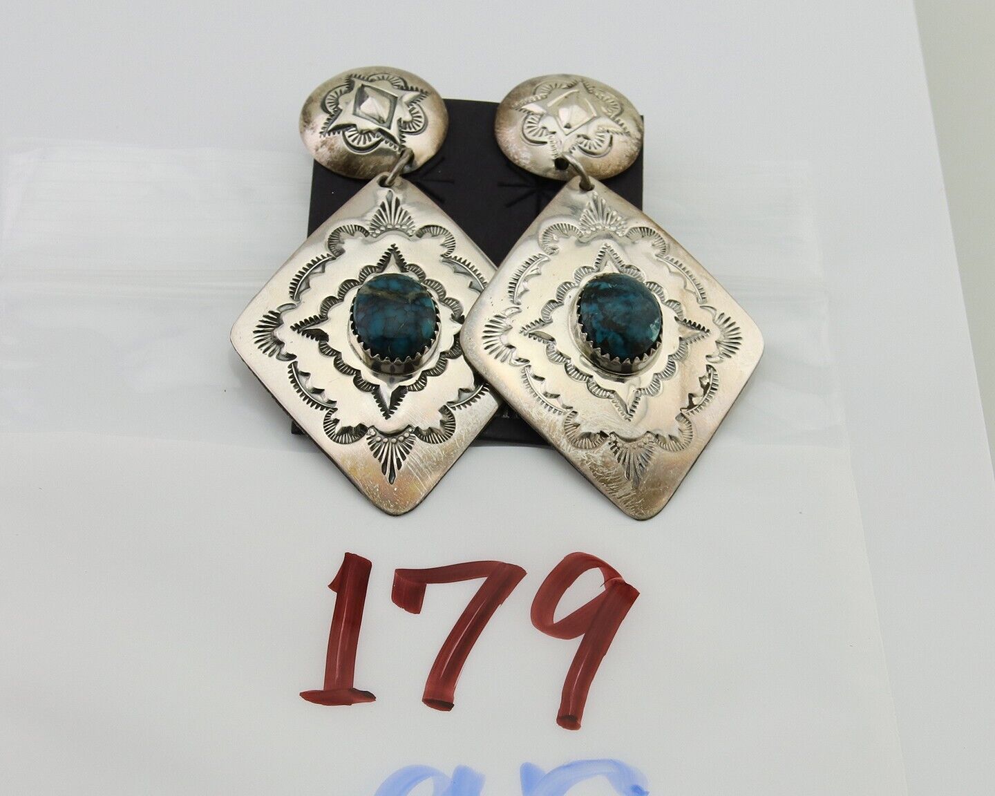 Navajo Dangle Earrings 925 Silver Natural Blue Turquoise Artist Signed LS C.80's