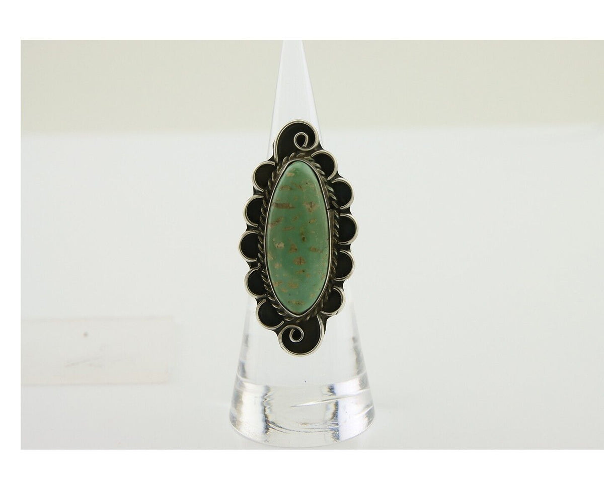 Navajo Handmade Ring 925 Silver Green Turquoise Native Artist C.80's