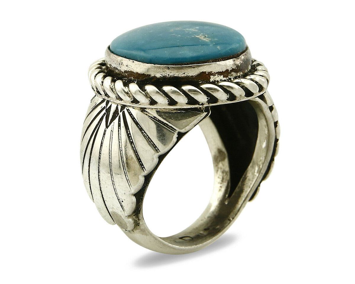 Navajo Ring .925 SOLID Silver Castle Dome Turquoise Signed Doug Zachary C.80's