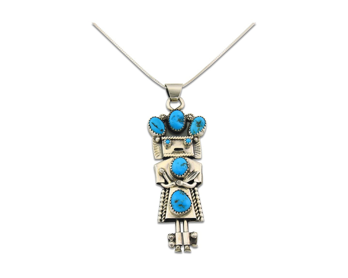 Navajo Kachina Necklace Sterling Silver Natural Turquoise Vintage Signed