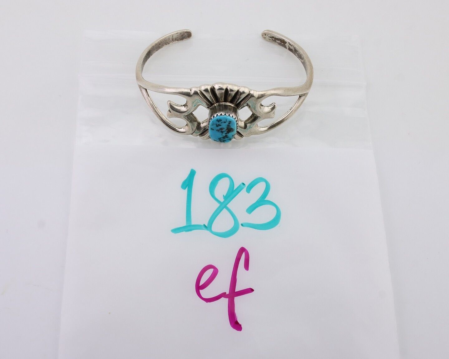 Navajo Sand Cast Cuff Bracelet 925 Silver Natural Turquoise Signed LD C.80's