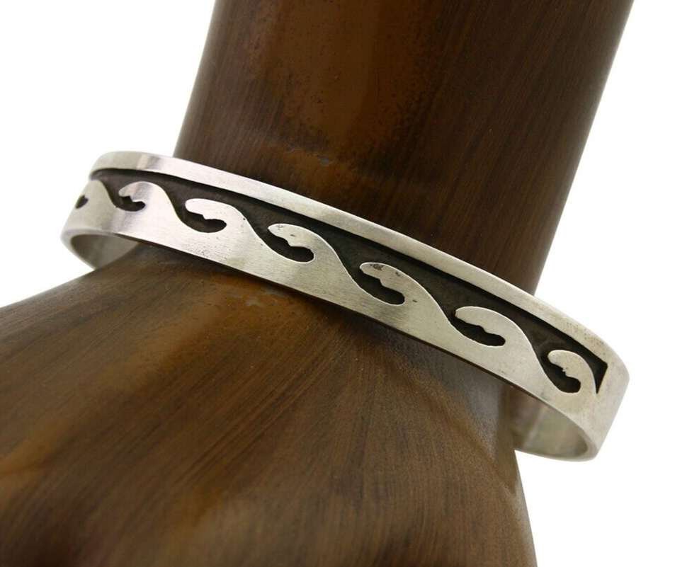 Navajo Overlay Cuff Bracelet .925 Silver Artist Signed C.80's