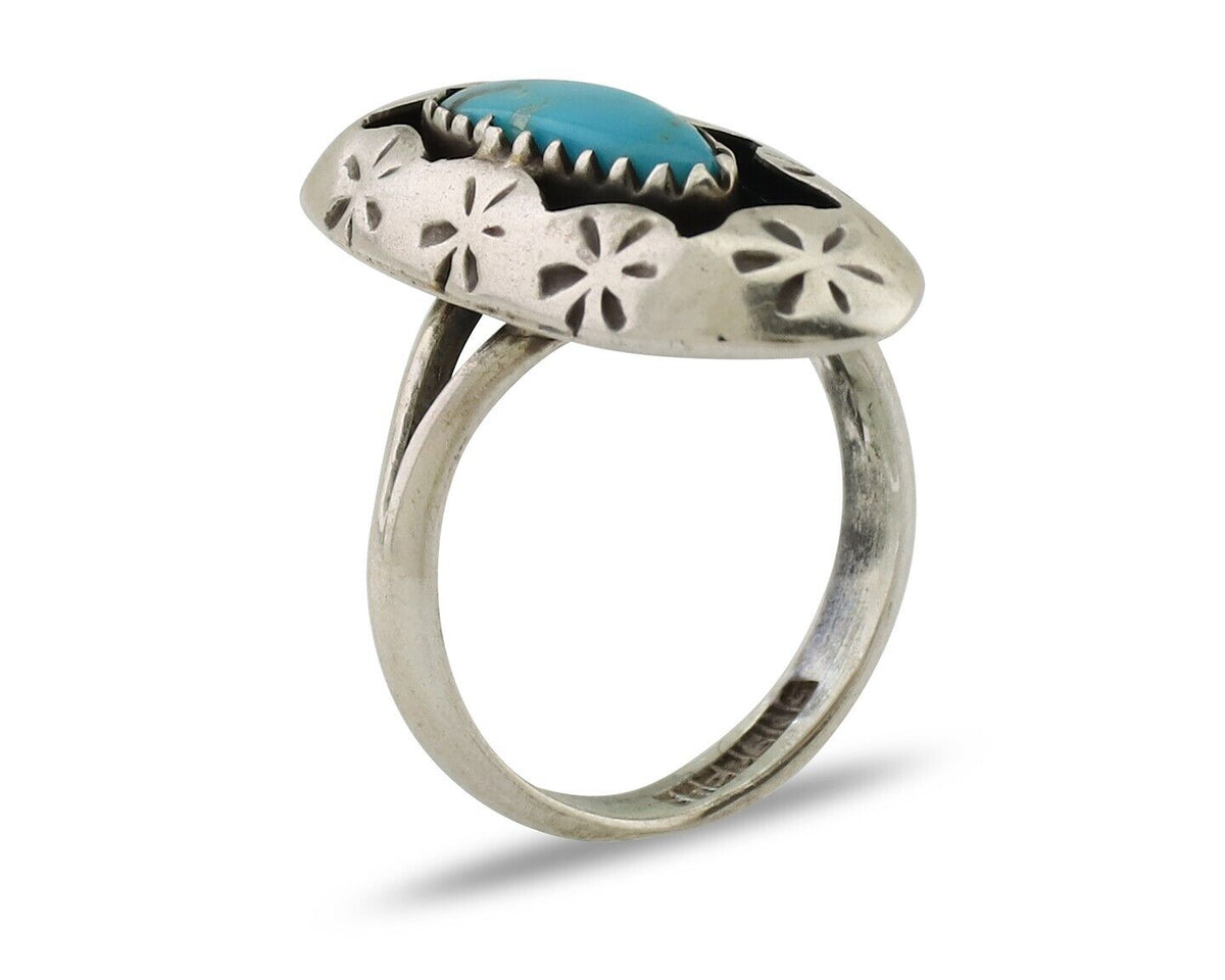 Navajo Ring 925 Silver Natural Blue Turquoise Native American Artist C.80's