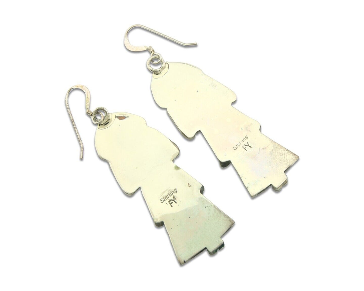 Navajo Earrings 925 Silver Kachina Natural Turquoise Signed Frank Yazzie C.80's
