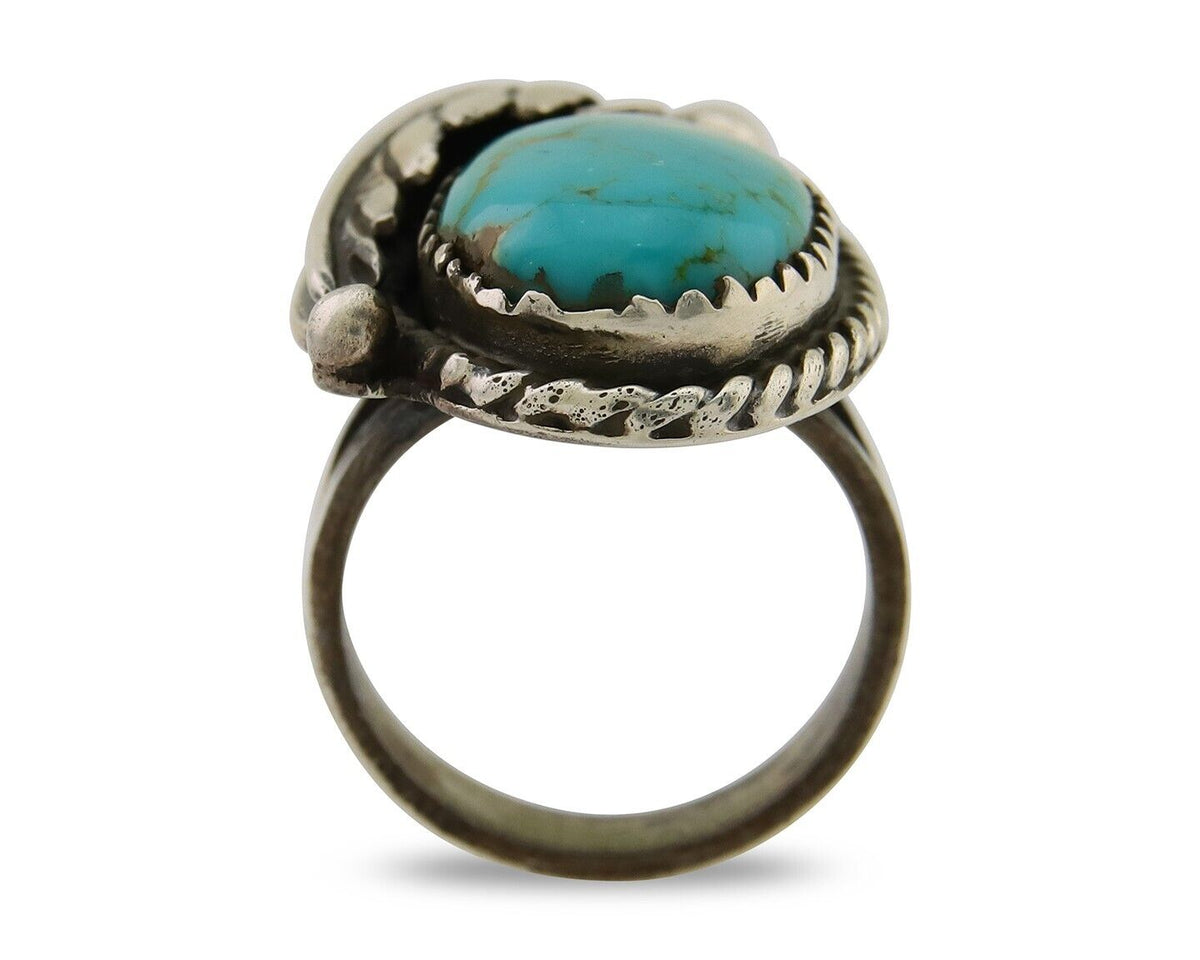 Navajo Ring 925 Sterling Silver Blue Turquoise Native American Artist C.80's
