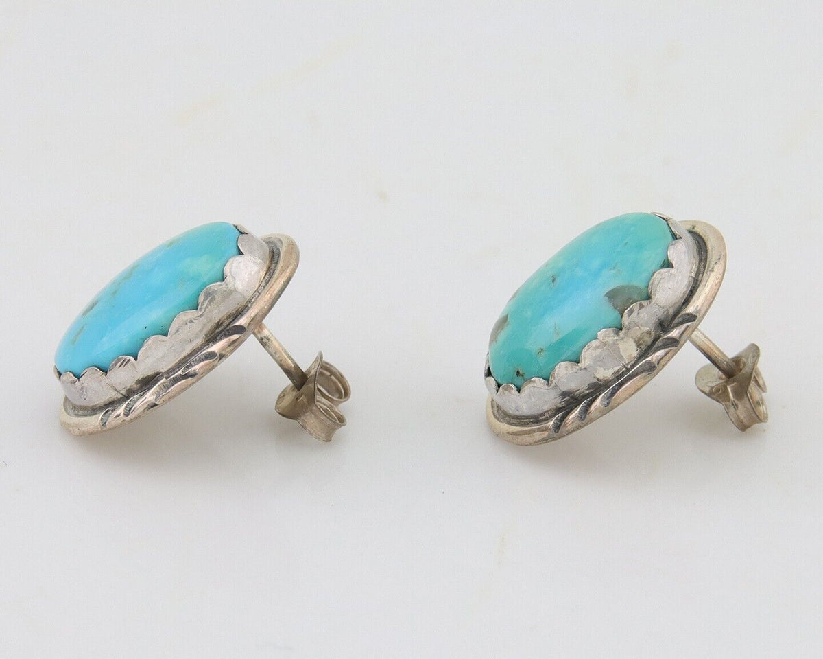 Navajo Earrings 925 Blue Kingman Turquoise Native American Artist C80s