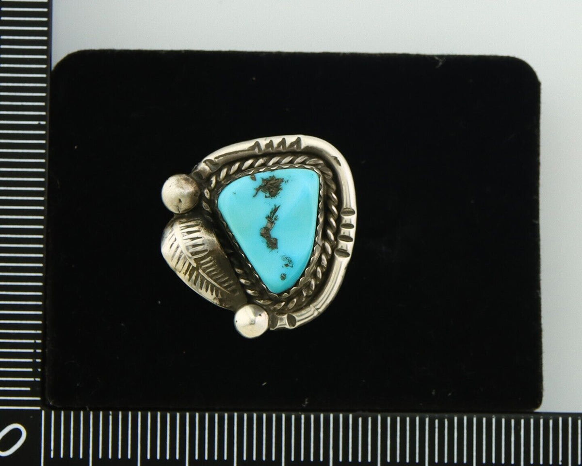 Navajo Ring 925 Sterling Natural Blue Turquoise Native Artist C.80's Size 5.25