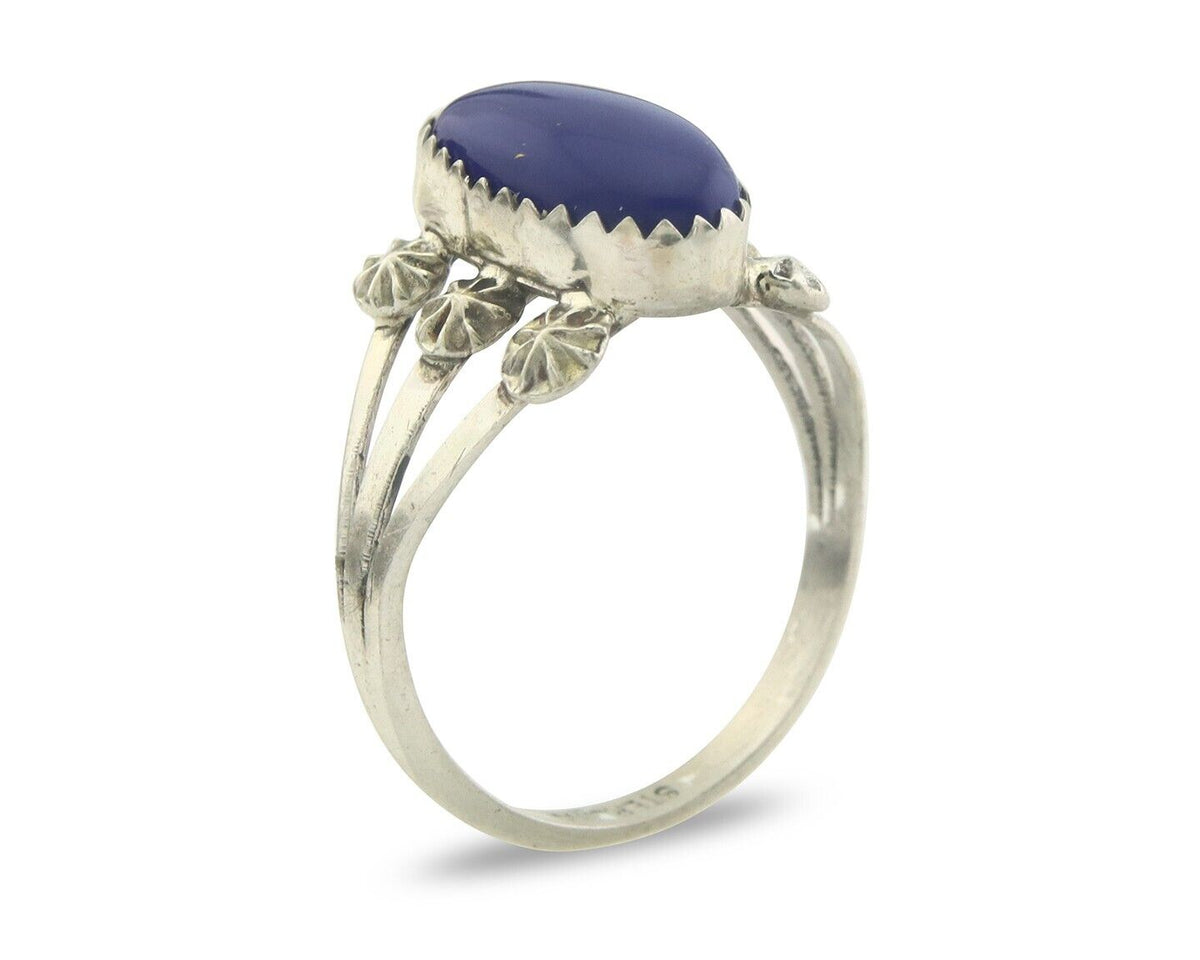 Navajo Ring 925 Sterling Natural Lapis Handmade Native Artist C.80's