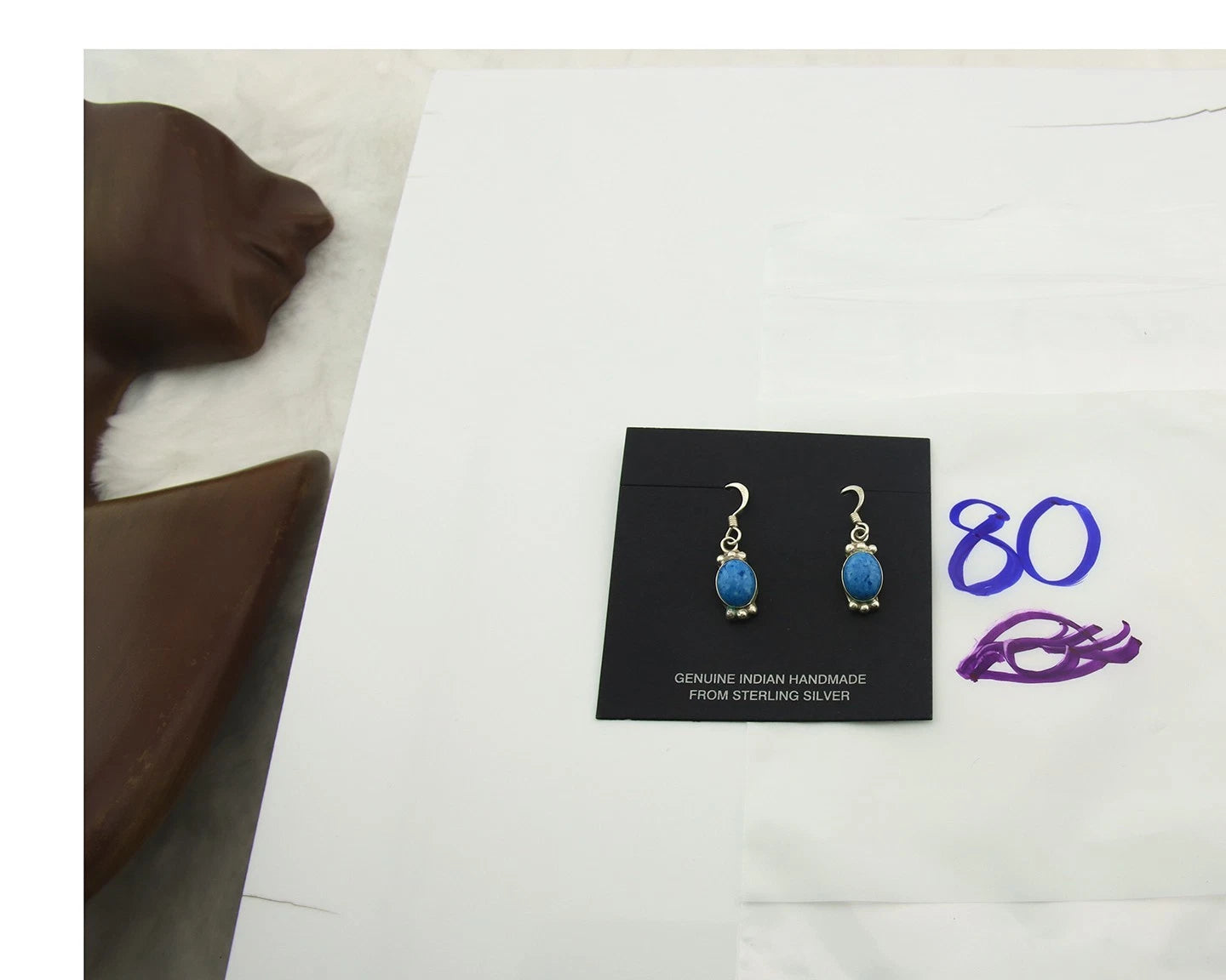 Navajo Dangle Earrings Sterling Silver Lapis Native American Artist