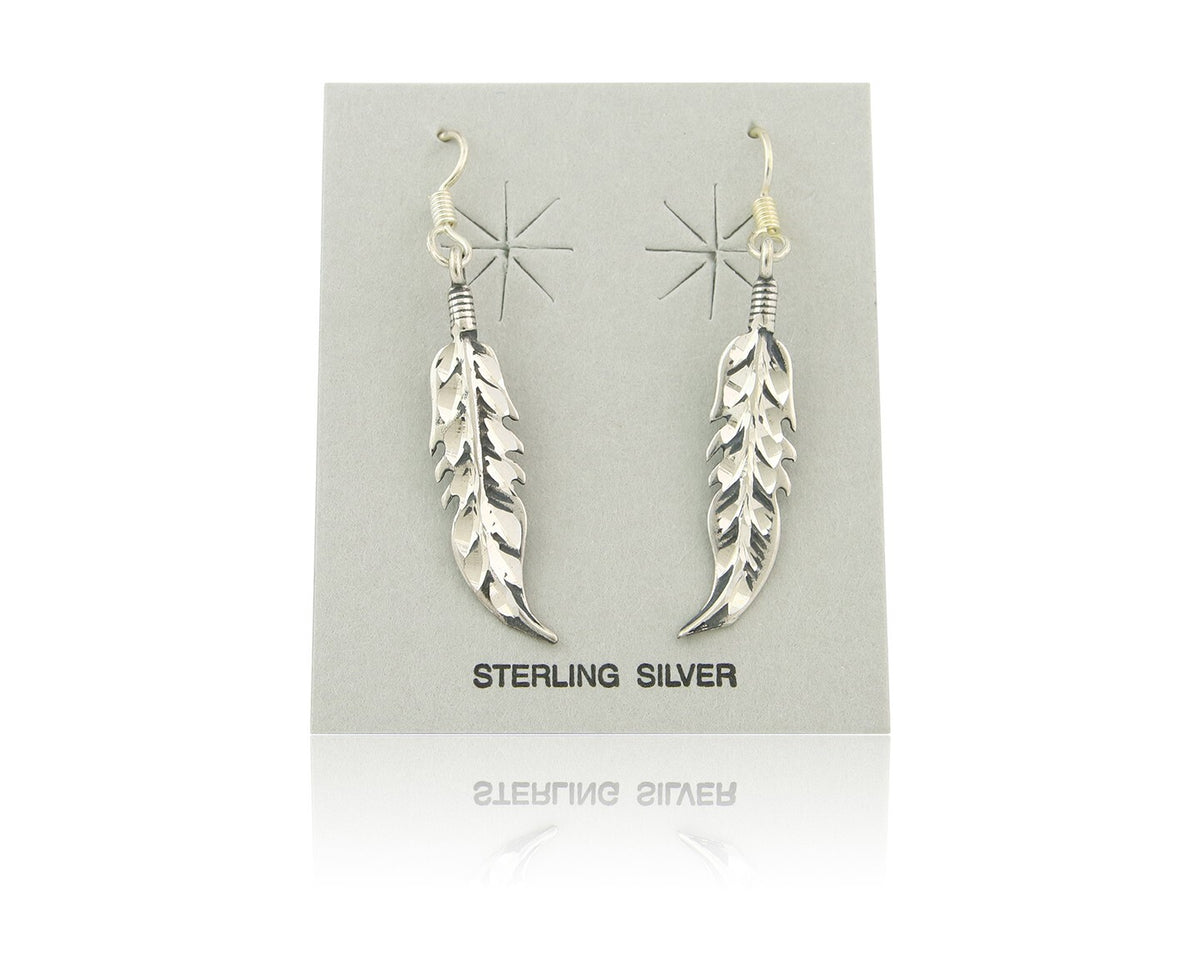 Navajo Feather Earrings Sterling Silver Dangle Vintage Authentic Signed Masha