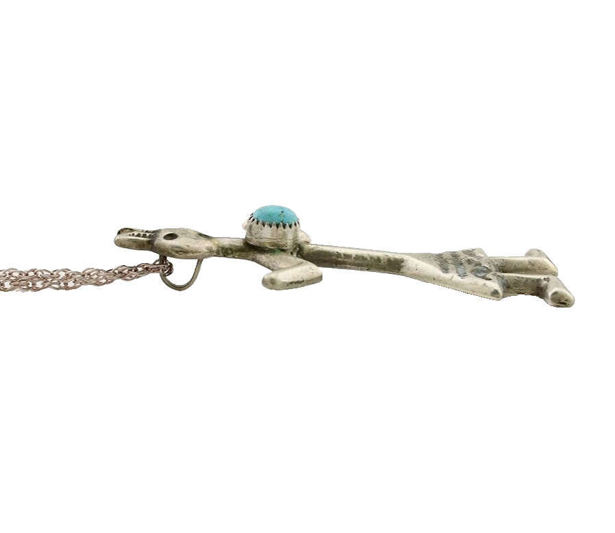 Navajo Turquoise Necklace 925 Silver Sand Cast Dancer C.80's