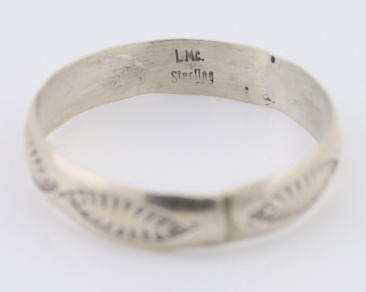 Navajo Hand Stamped Band 925 Silver 5.0 mm Signed Larry Chavez Size 11 C.80's