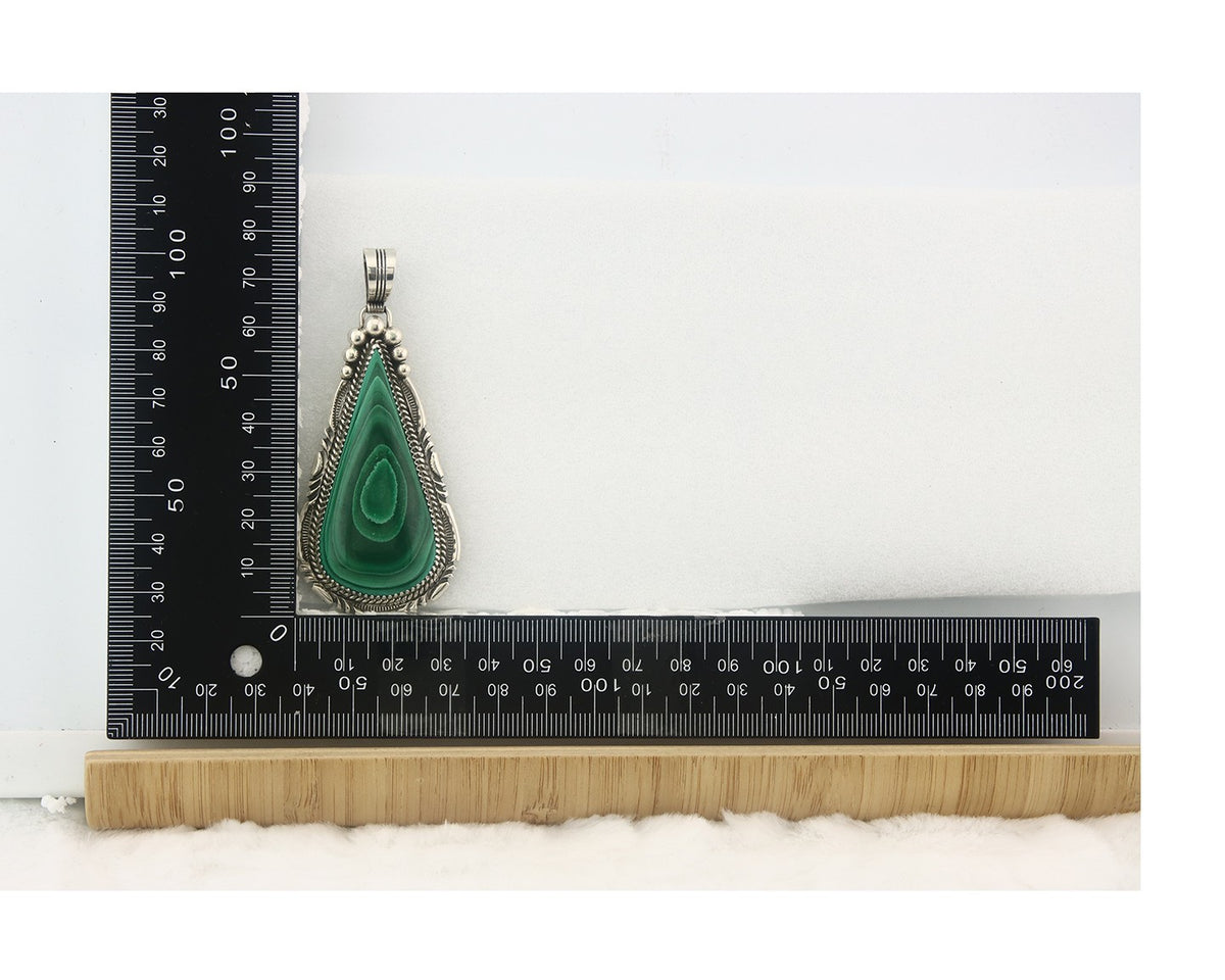 Navajo Sterling Silver Pendant Malachite Vintage Handmade Signed George Begay