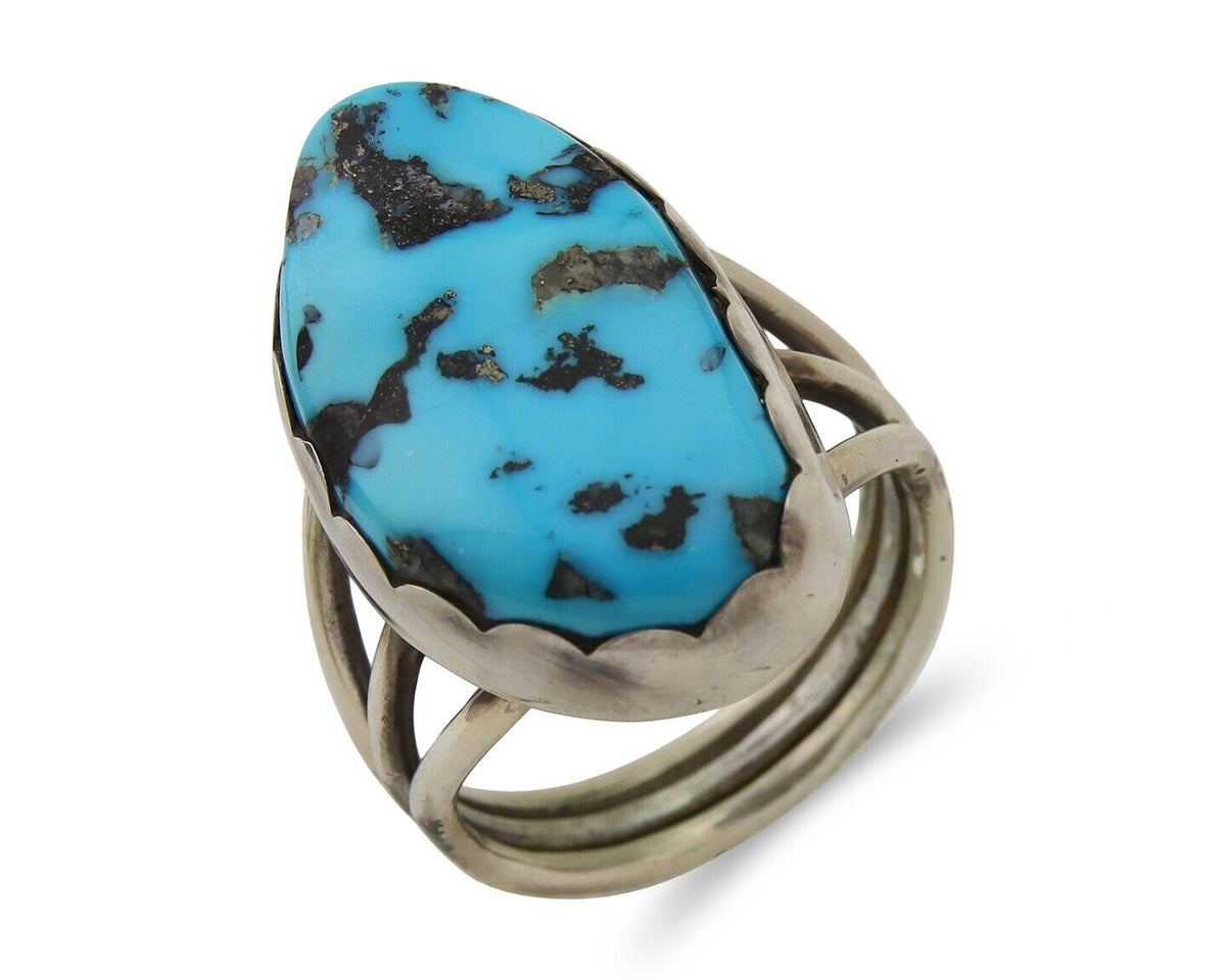 Navajo Ring 925 Sterling Silver Natural Turquoise Signed Tony Guerro C.80's