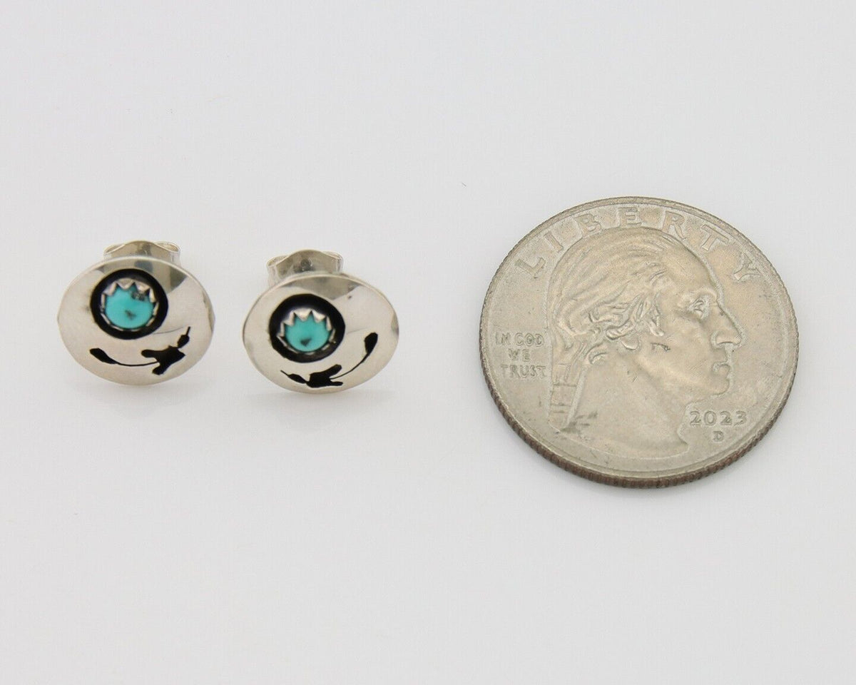 Navajo Handmade Earrings 925 Silver Turquoise Native American Artist C.80's