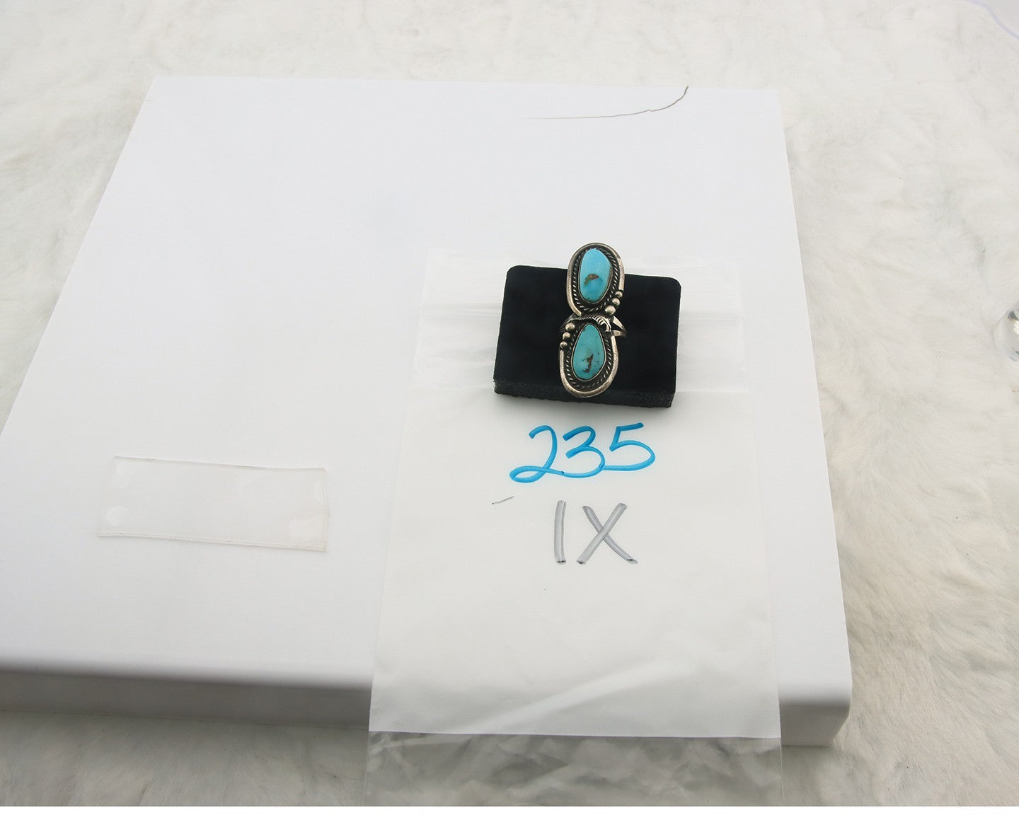 Navajo Ring Sterling Silver Blue Turquoise Vintage Signed AP Size 6.75