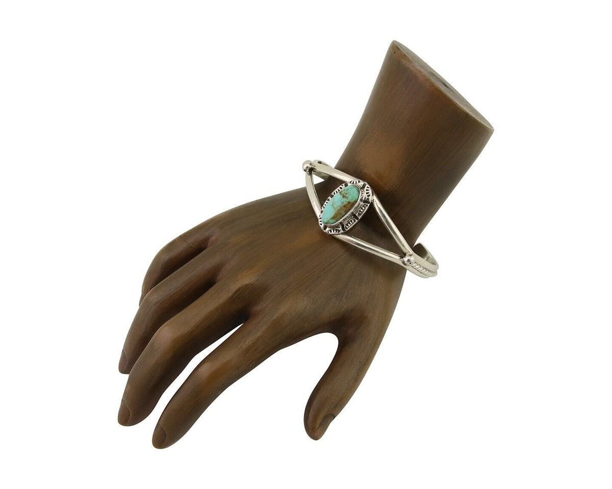 Navajo Bracelet 925 Silver Blue Turquoise Artist Signed Gecko C.80's