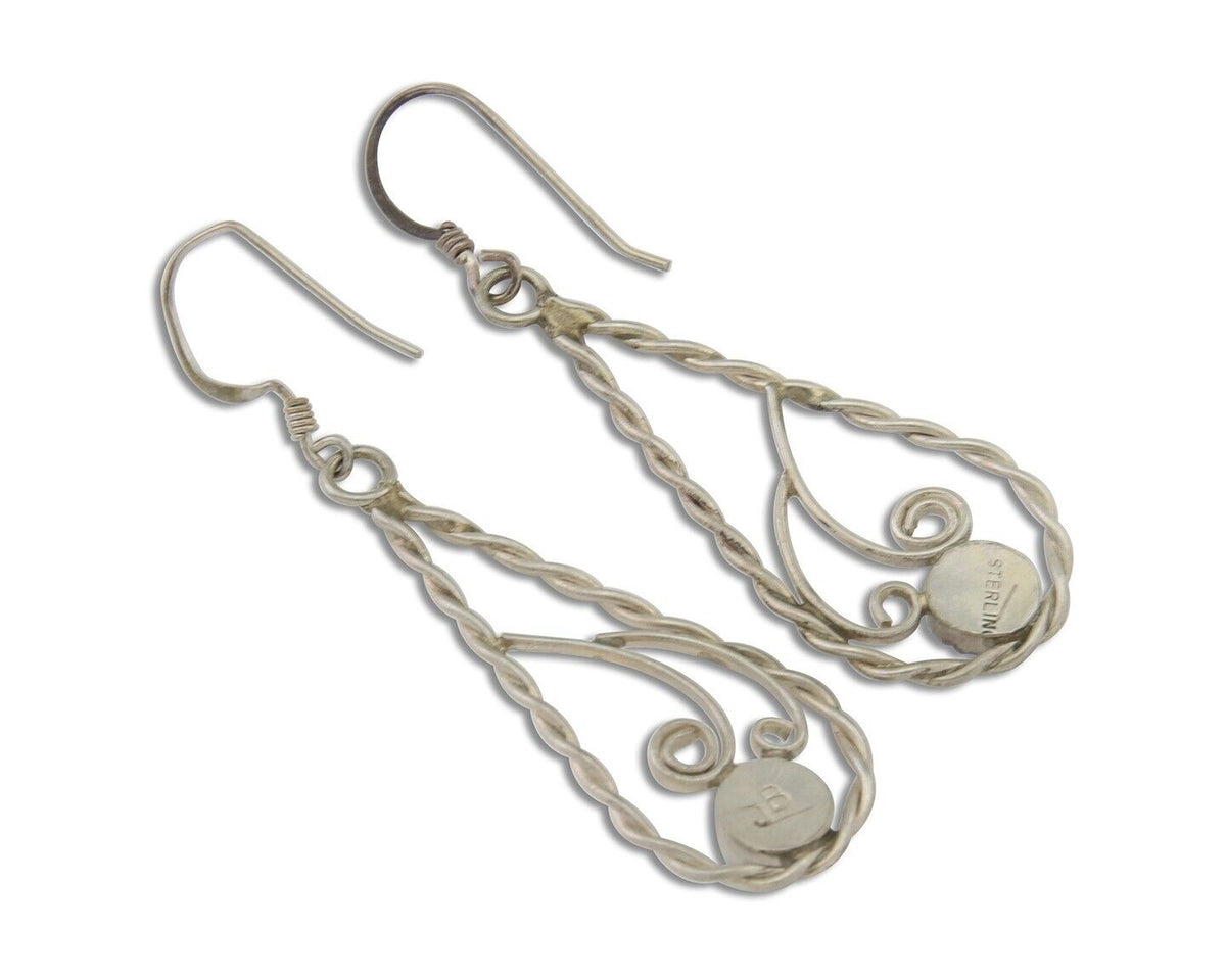 Navajo Dangle Earrings 925 Silver Natural Turquoise Artist Signed JB C.80's