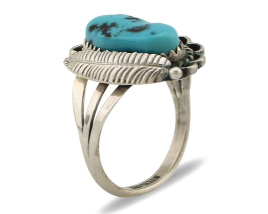 Navajo Ring .925 Silver Sleeping Beauty Turquoise Native American Artist C.80's