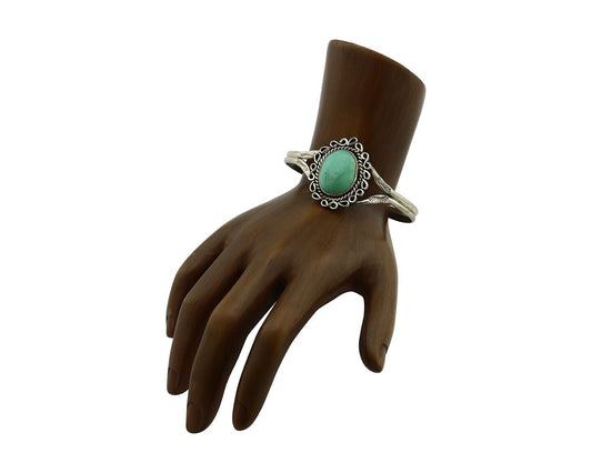 Navajo Bracelet 925 Silver Natural Turquoise Artist Signed L Platero C.80's