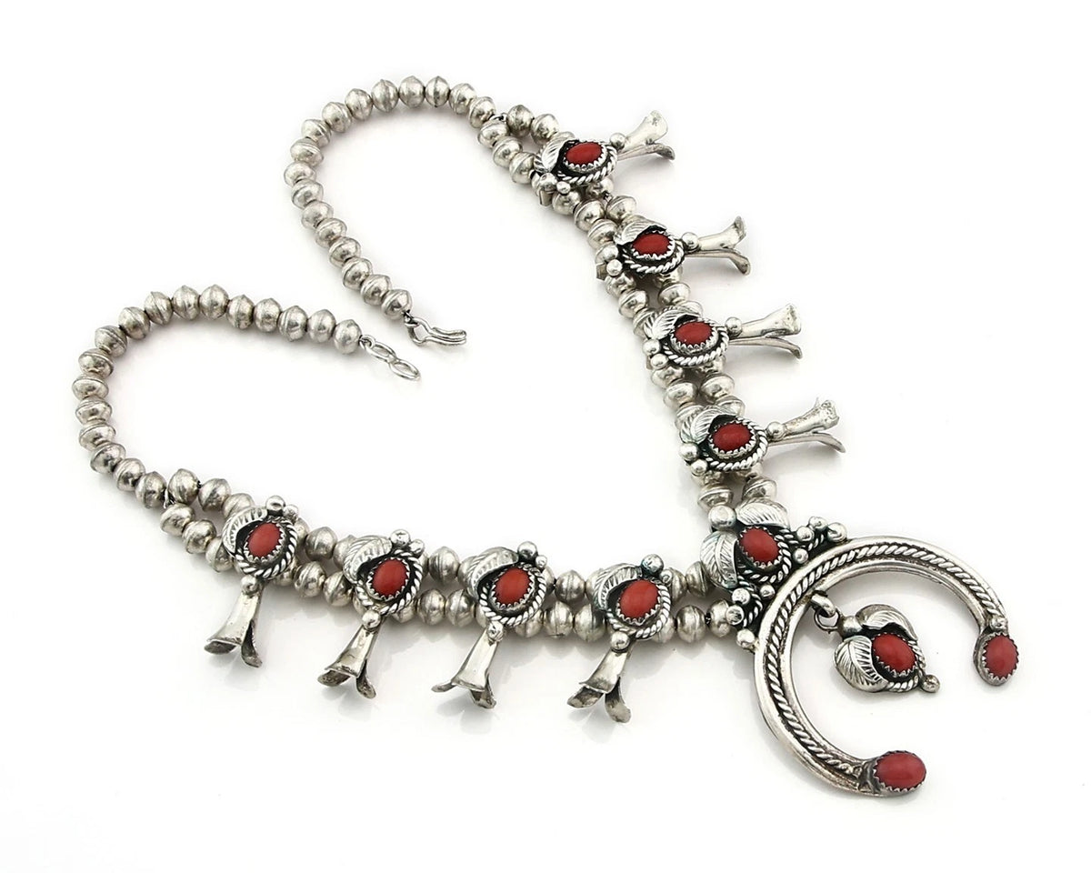 Navajo Squash Necklace Earring Set Sterling Silver Vintage Handmade C.80's