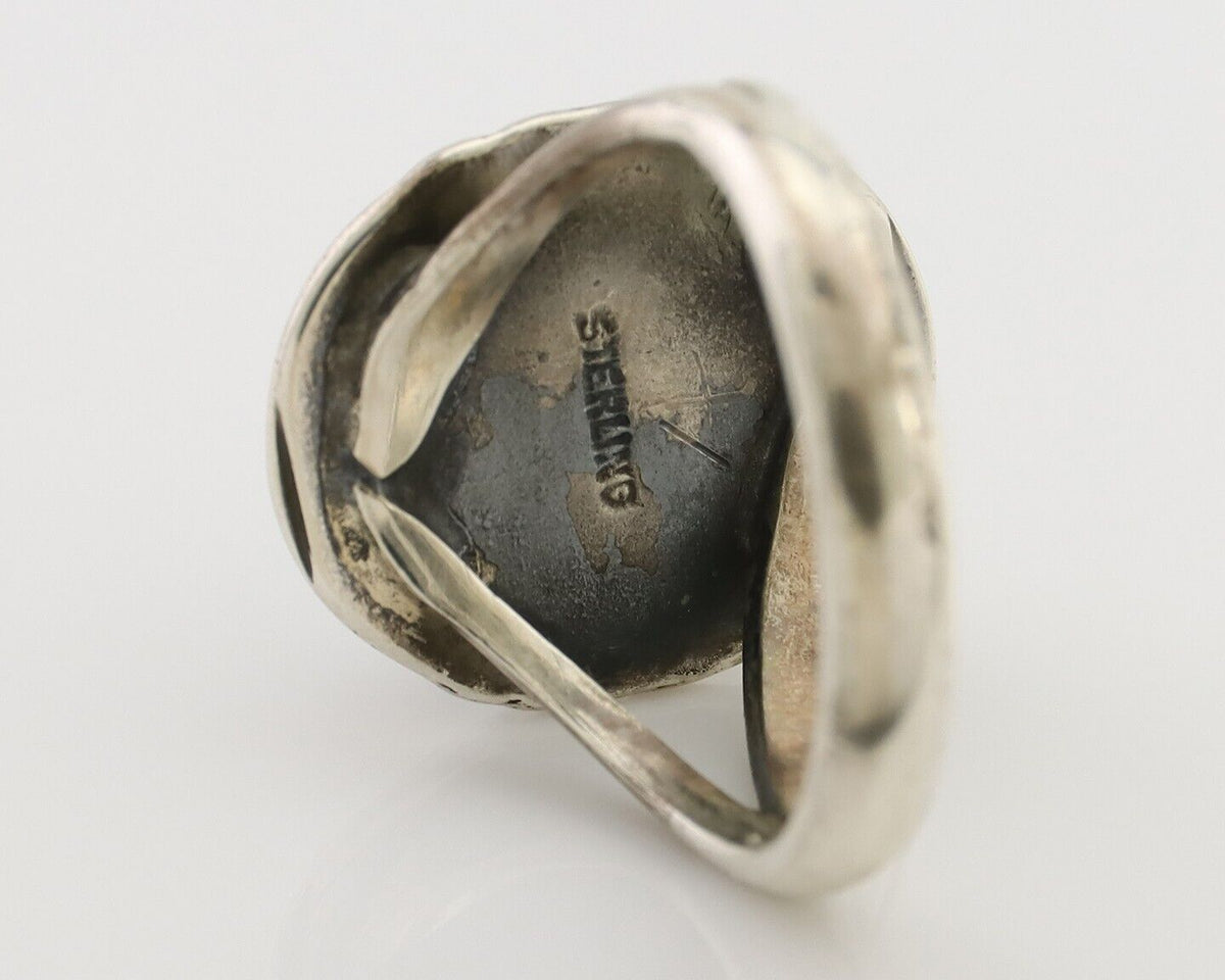 Navajo Ring 925 Silver Spiderweb Turquoise Native American Artist C.80's