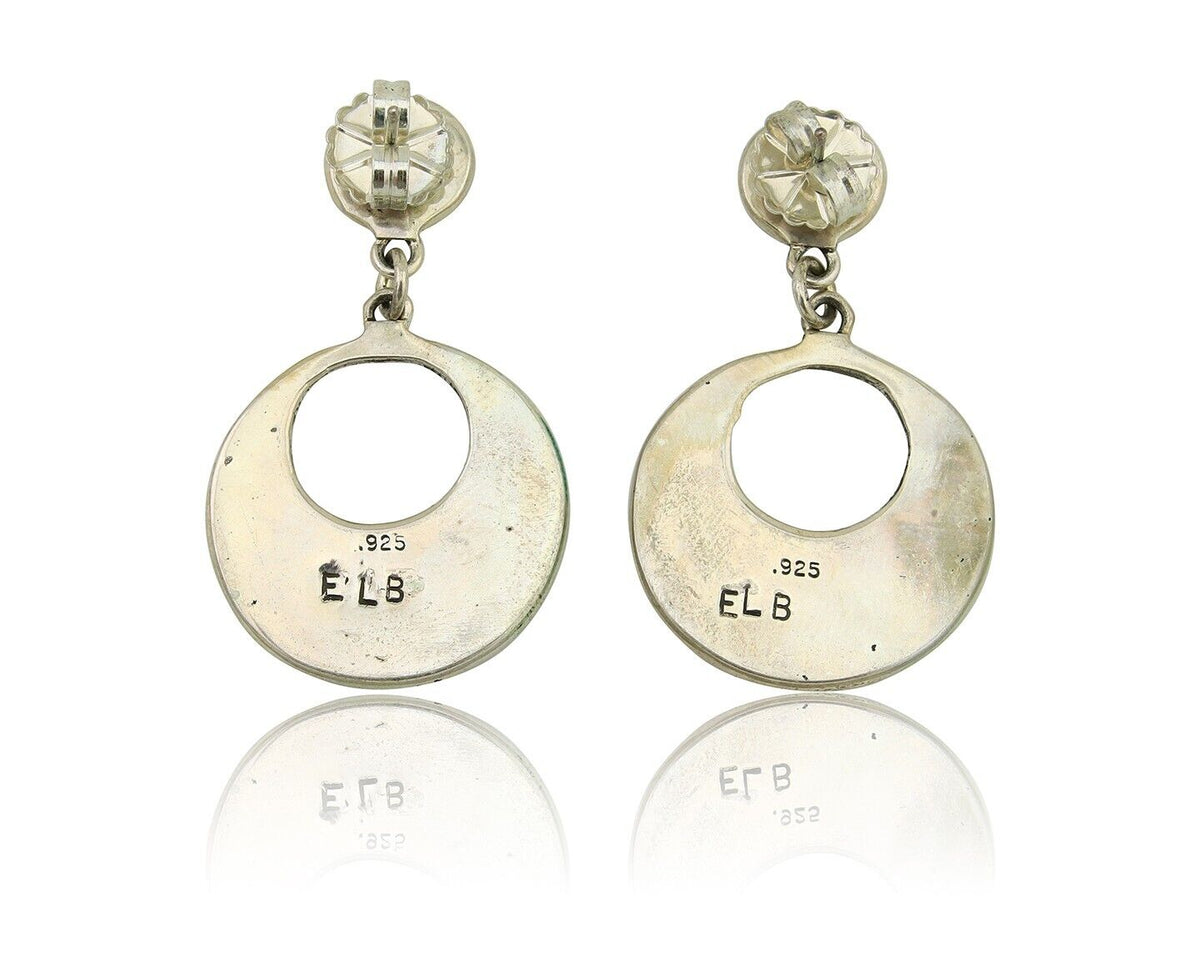 Zuni Dangle Earrings 925 Silver Natural Blue Turquoise Signed ELB C.80's