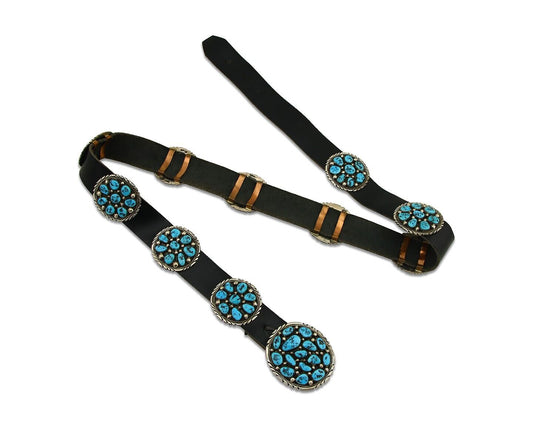 Navajo Concho Belt 925 Silver Handmade Artist Signed Gregory Moore C.1980's