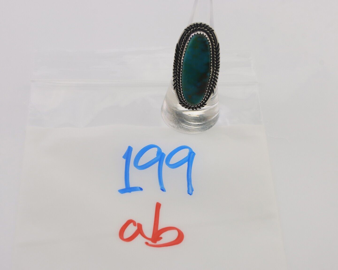 Navajo Ring 925 Silver Natural Green Turquoise Artist Signed W Denetdale C.80's