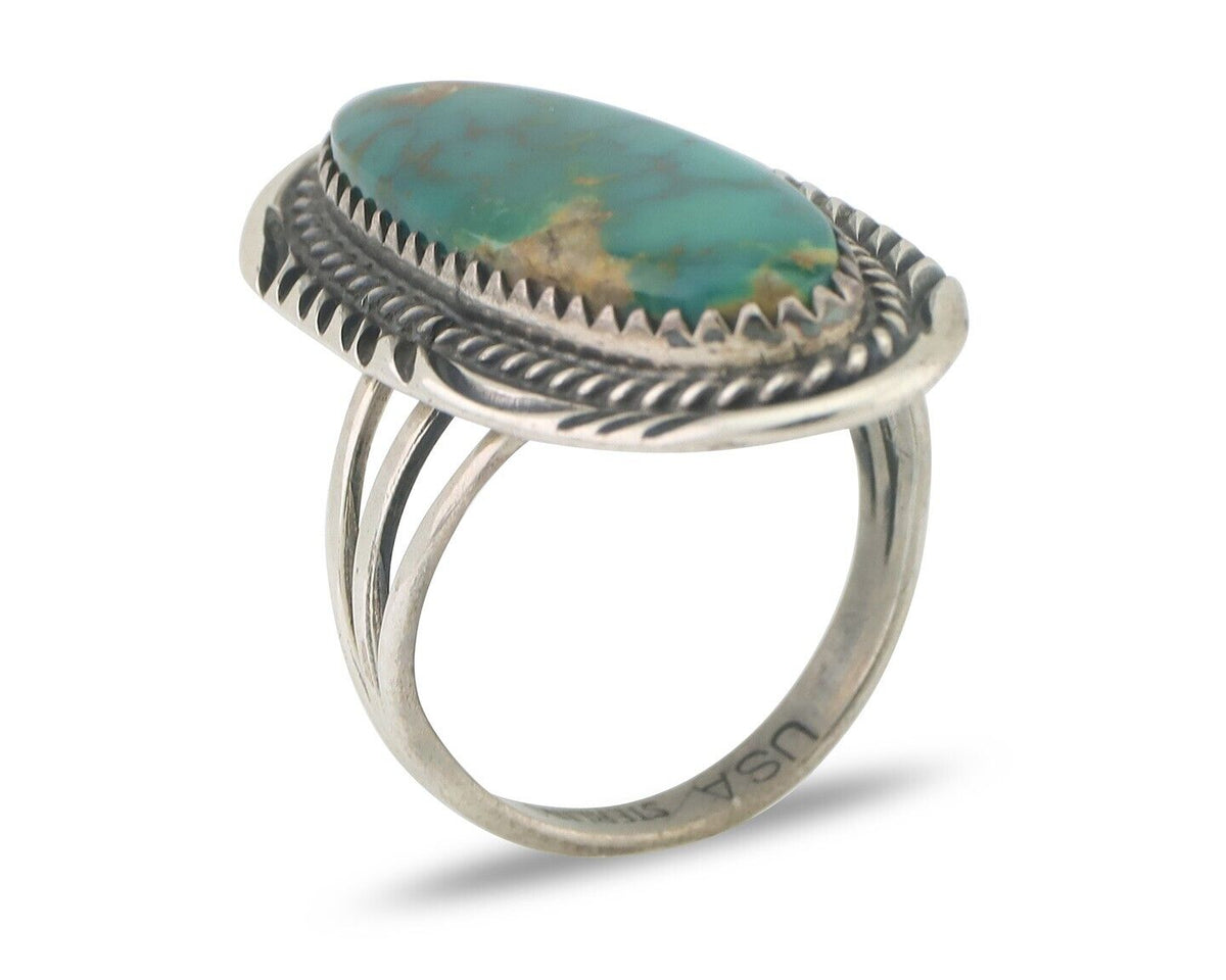 Navajo Ring 925 Silver Natural Blue Turquoise Artist Signed USA C.80's