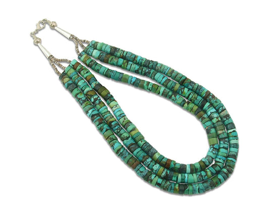 Vintage Bead Necklace 925 Silver Natural Turquoise Handmade Santo Domingo