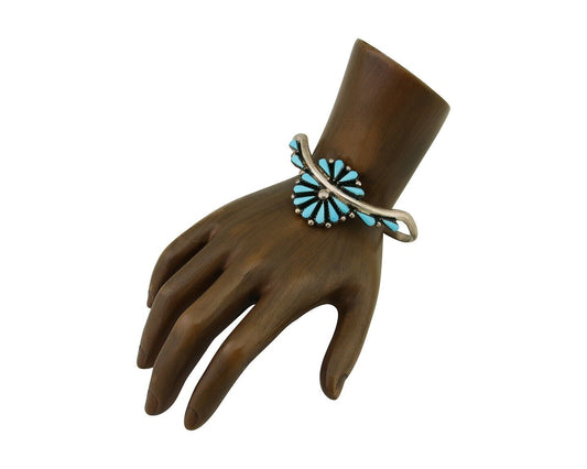 Navajo Bracelet 925 Silver Natural Blue Turquoise Signed BY C.80's