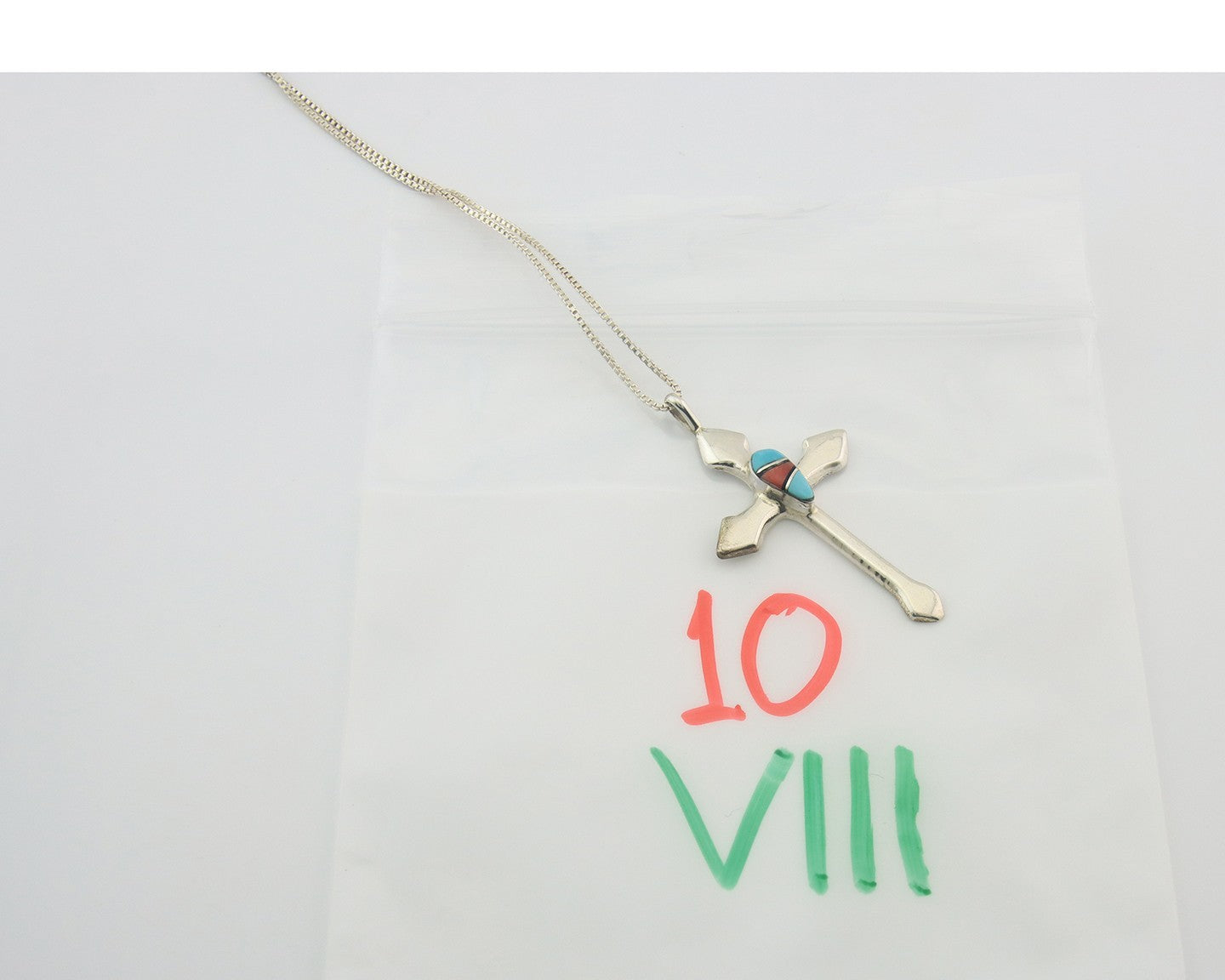 Navajo Cross Necklace Sterling Silver Authentic Natural Gemstones Signed M