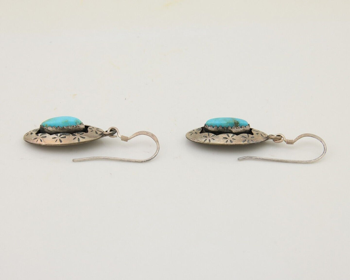 Navajo Dangle Earrings 925 Silver Natural Blue Turquoise Signed IJC C.80's