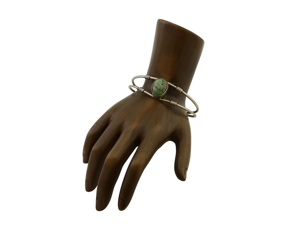 Navajo Bracelet 925 Silver Natural Green Turquoise Native American Artist C.80's