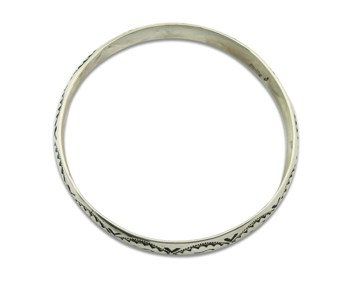 Vintage Navajo Bangle Bracelet Sterling Silver Hand Stamped Signed J