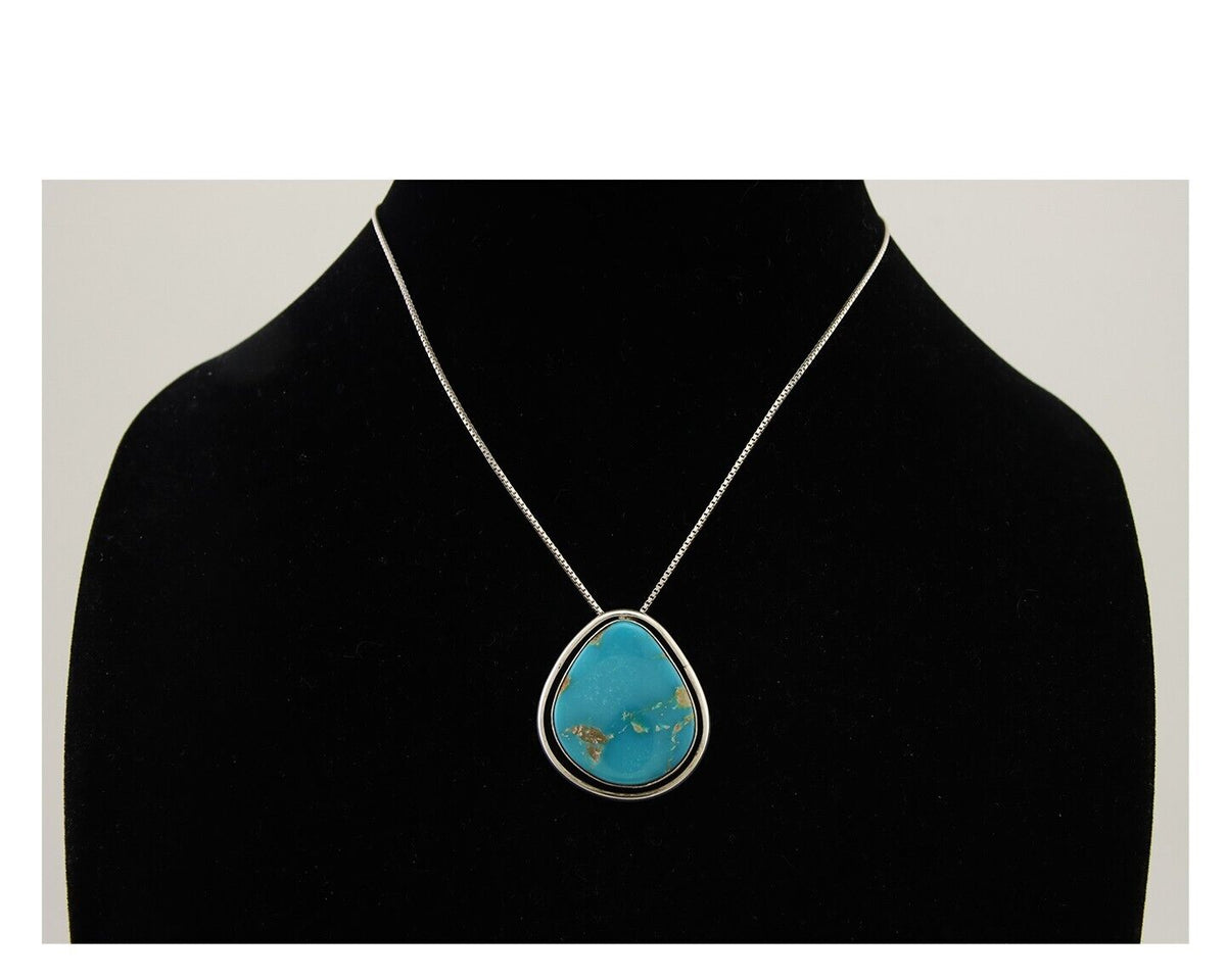 Navajo Necklace 925 Silver Blue Turquoise Artist Signed Doug Zachary C.80's
