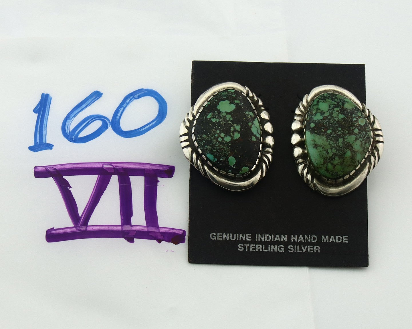 Navajo Earrings Sterling Silver Natural Turquoise Vintage Signed E Jackson