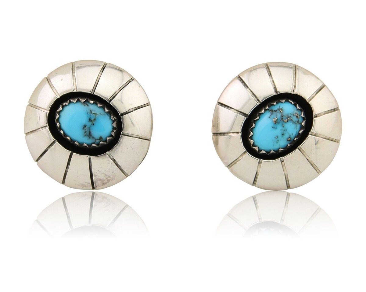 Navajo Shield Earrings 925 Silver Blue Turquoise Artist Signed P C.80s