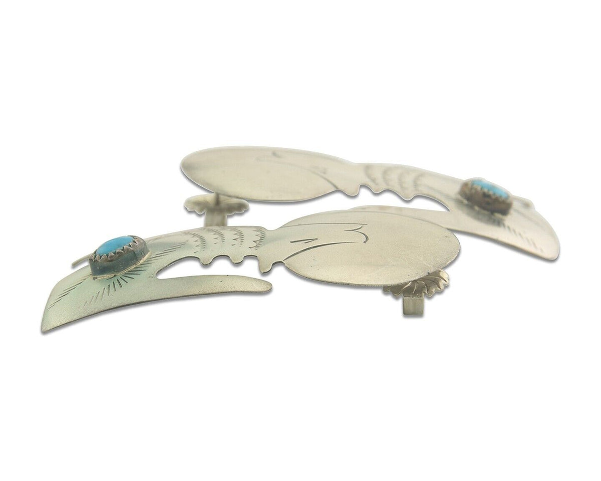 Navajo Earrings 925 Silver Natural Turquoise Natural Artist Signed TH C.80's