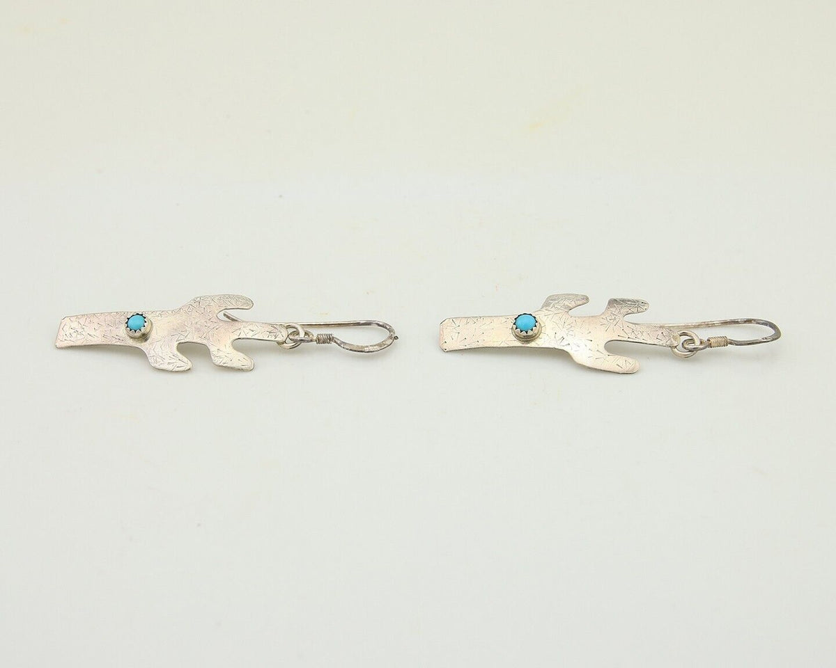 Navajo Cactus Earrings 925 Silver Natural Turquoise Native Artist C.80's
