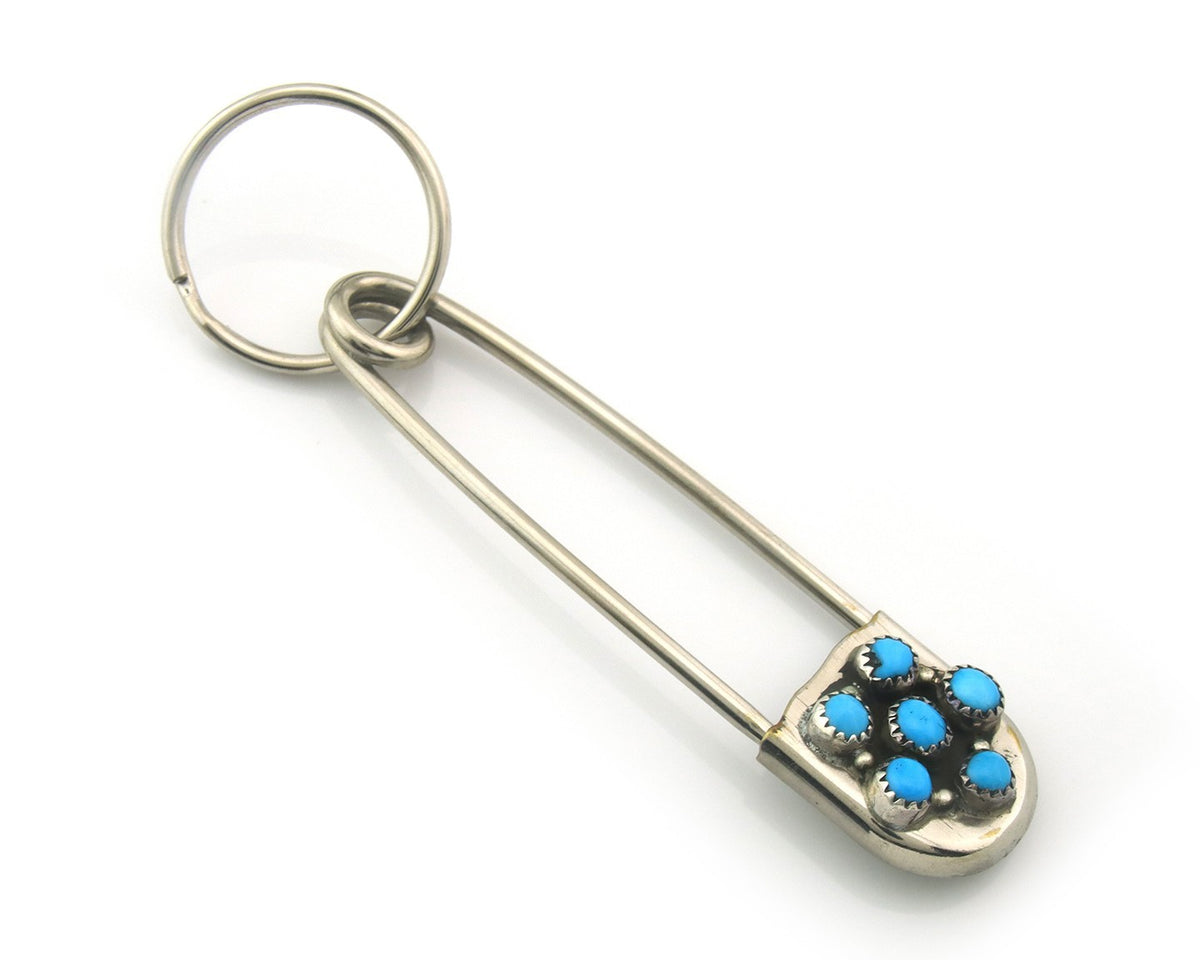 Navajo Key Chain .925 Silver Natural Turquoise Handmade Native American Artist