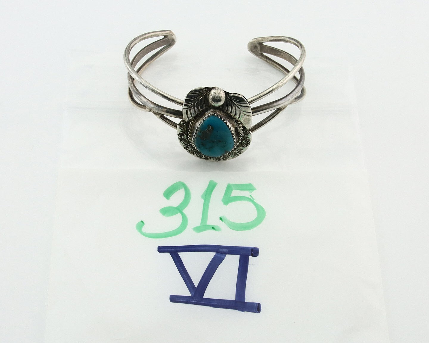Vintage Navajo Bracelet 925 Silver Blue Turquoise Signed Kay Johnson