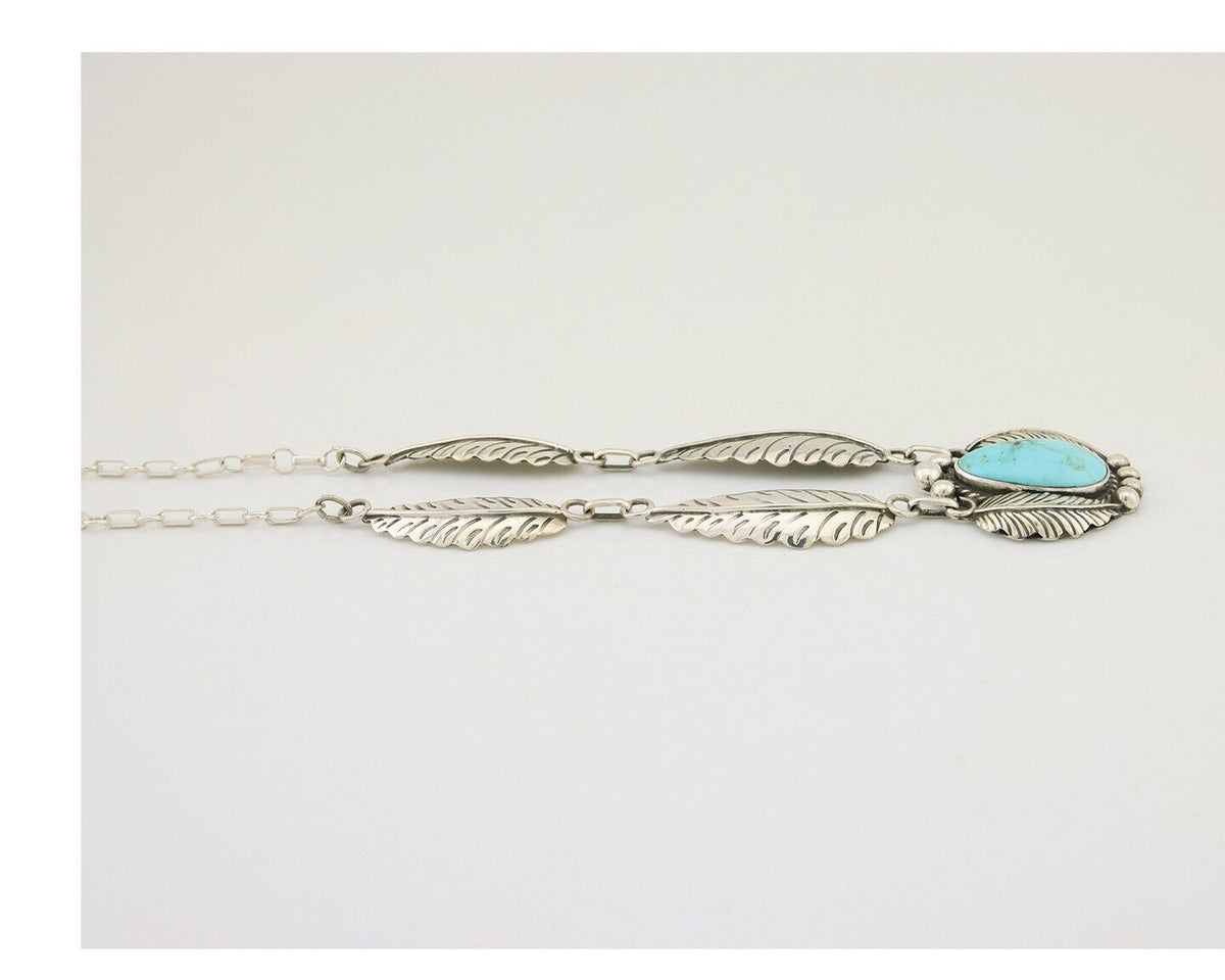 Navajo Necklace 925 Silver Natural Turquoise Artist Signed Sunrise C80s